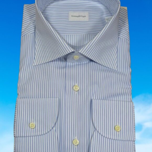 NEW ERMENEGLDO ZEGNA ROSSINI BLUE WHITE DRESS SHIRT DELUXE COTTON XL 43 17 $895 - Picture 4 of 16